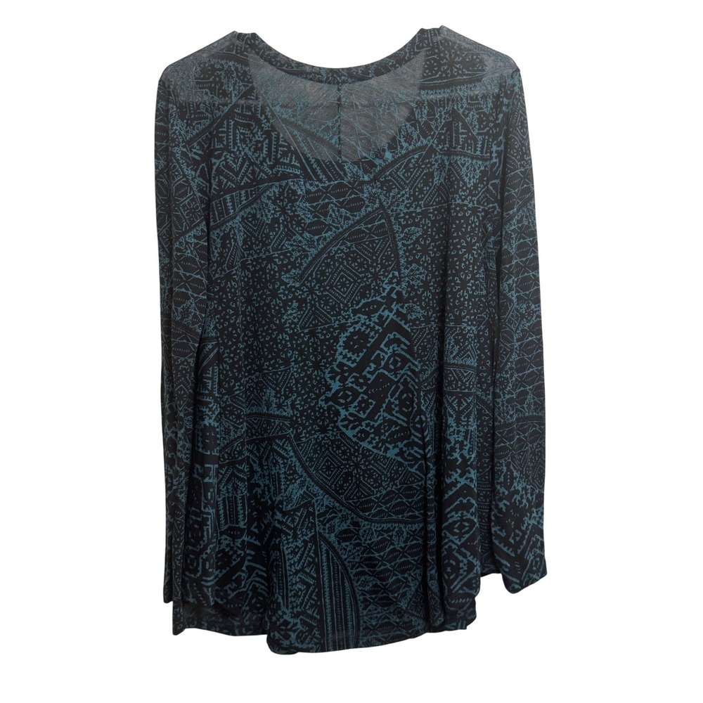 Peruvian Connection Womens XS/S Teal Black Geometric Print Long Sleeve Top - Picture 4 of 4